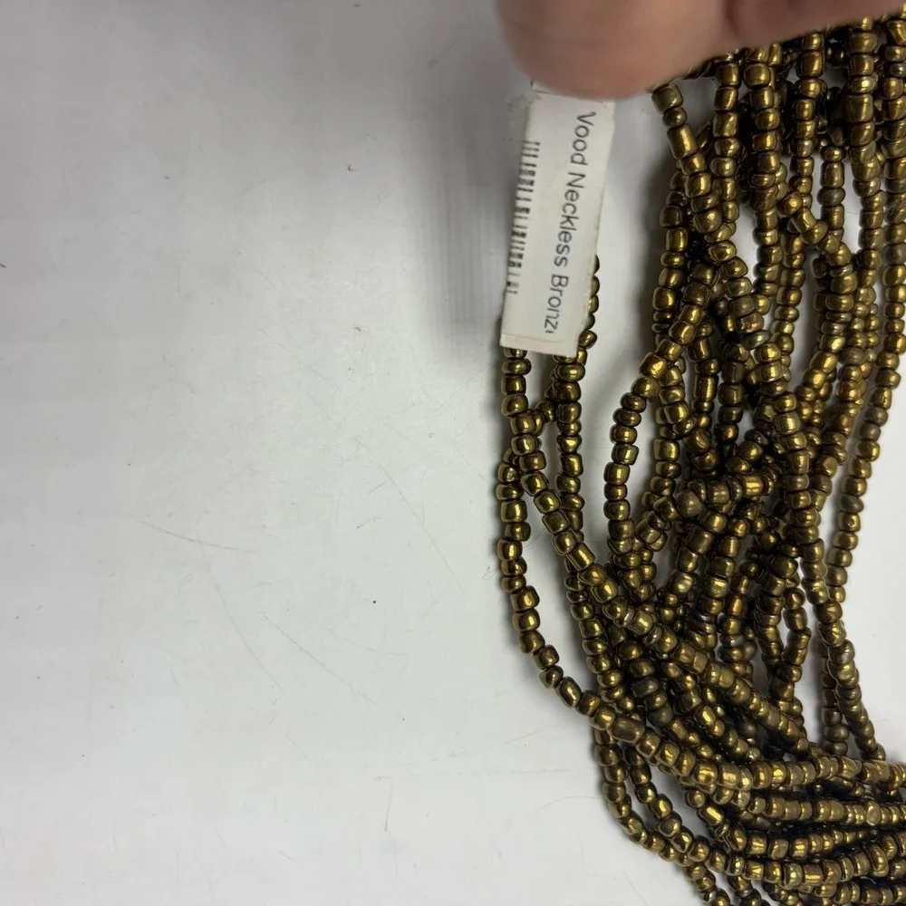 Statement Bronze Seed Bead Boho Necklace Bracelet Set Wood Clasp Multi New Gift
